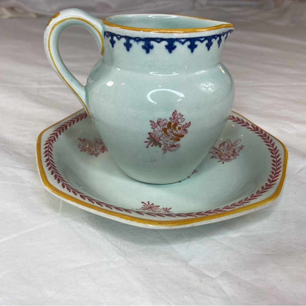 Adams Calyx Ware Creamer and Saucer Vintage Floral‎ Unusual